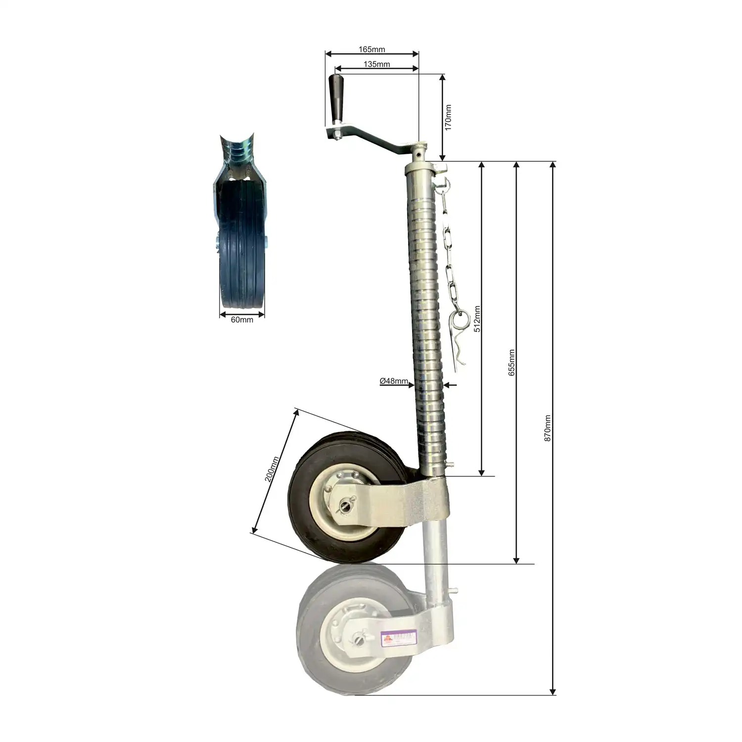 48mm Heavy Duty Jockey Wheel for Ifor Williams, Brian James & Bateson Trailers – Durable Trailer Support Wheel - Image 2