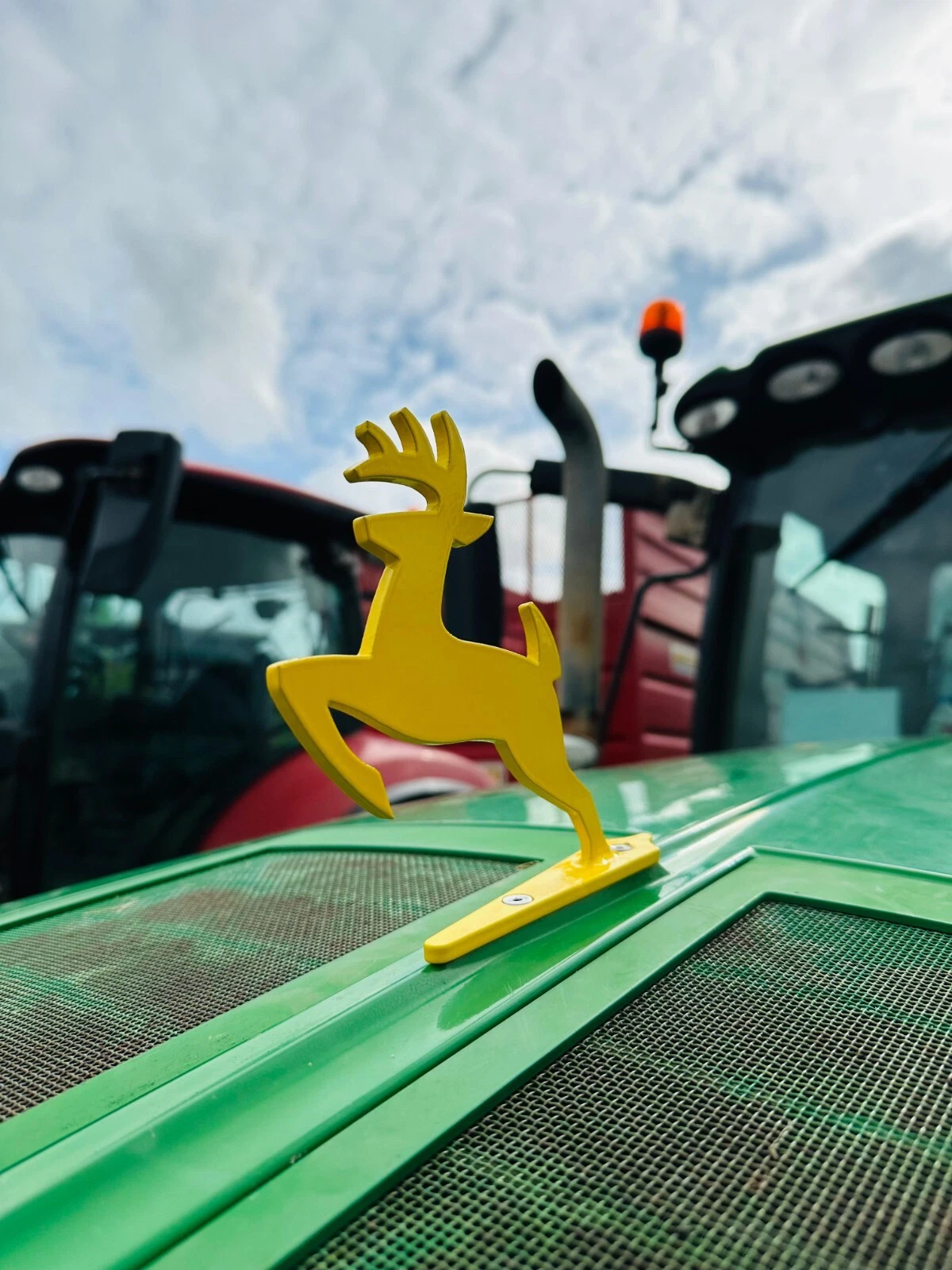 John Deere R & M Series Hood Mascot – Stainless Steel or Powder Coated Yellow Tractor Badge - Image 2