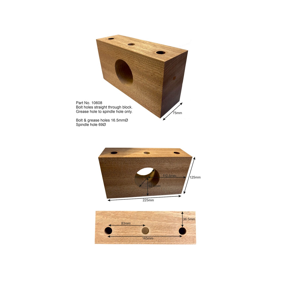 Grays Roller Wooden Bearing Block 69mm Bore – UK Made Unseasoned Oak - Image 4