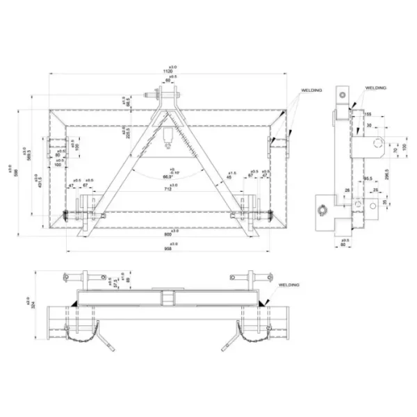 Euro 8 to 3 Point Linkage Adaptor Frame Cat 2 Tractor Attachment - Image 2